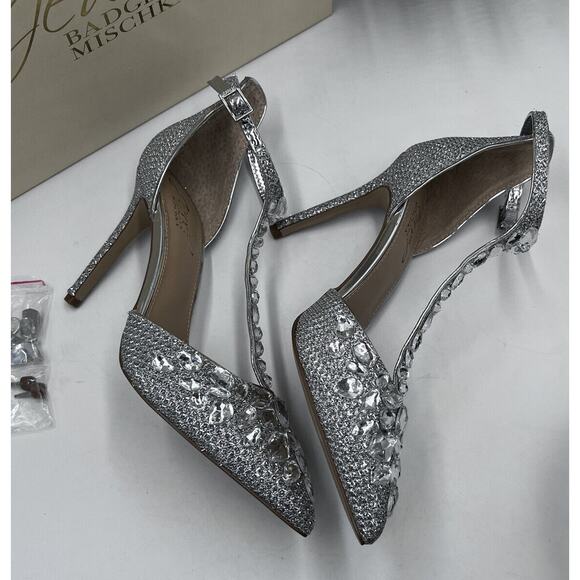Badgley Mischka Jewel Womens Silver Rhinestone Umay Pointed Toe Stiletto Sz 6 - Picture 10 of 16